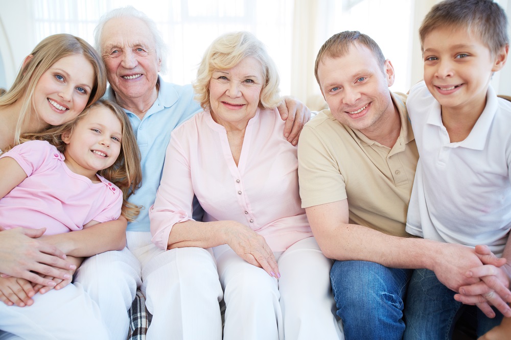 Family of Grandparents, parents and two kids.