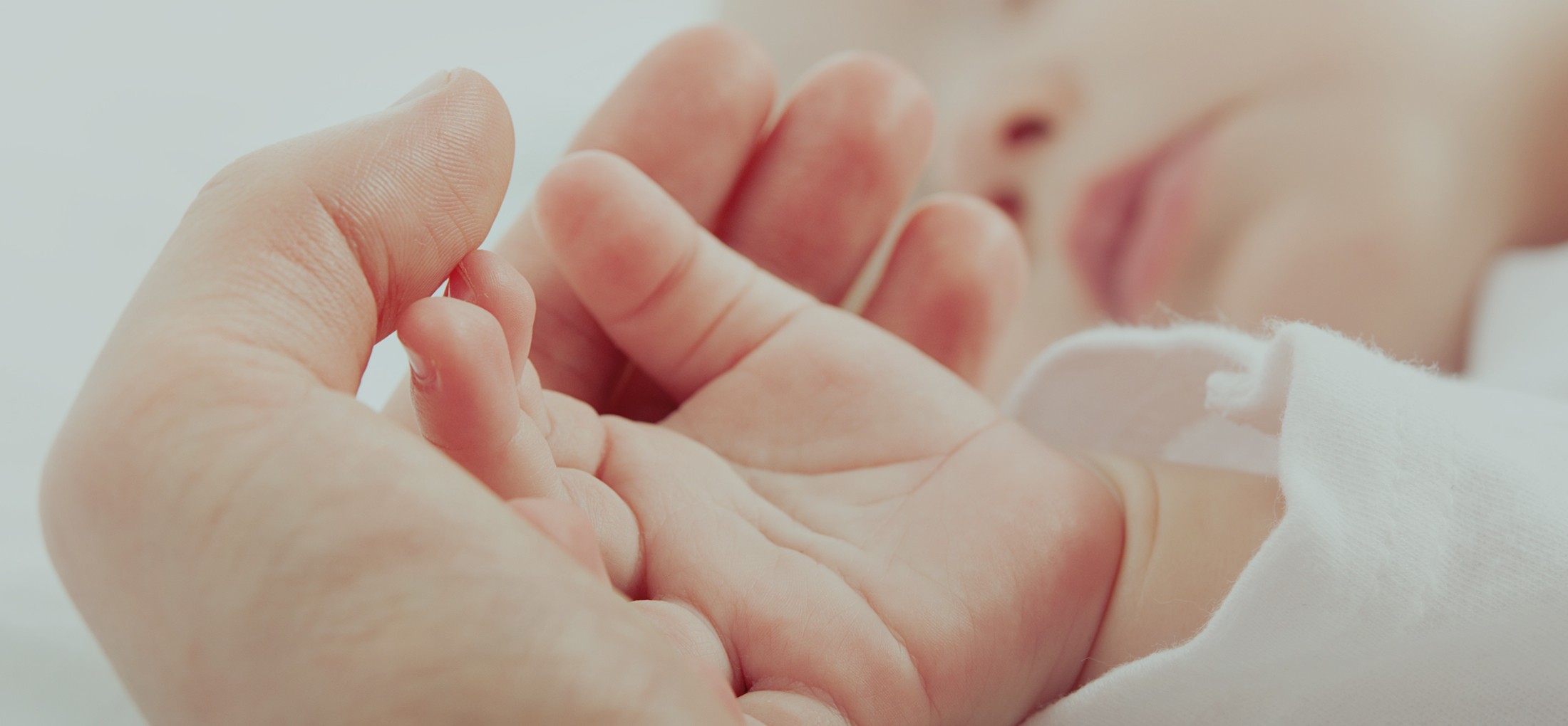 A baby's hand is being held by someone's hand.