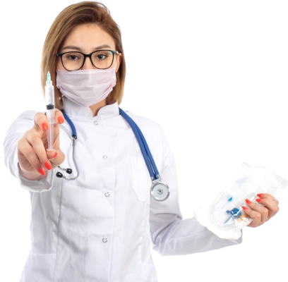 A female doctor holding a syringe